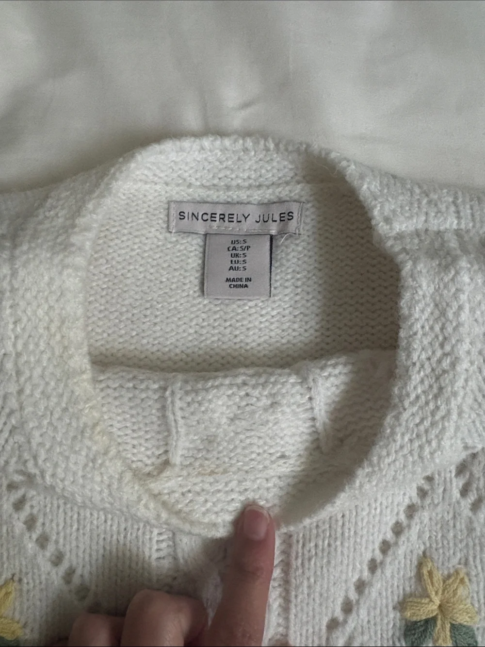 Sincerely Jules Cream Knit Floral Sweater Vest